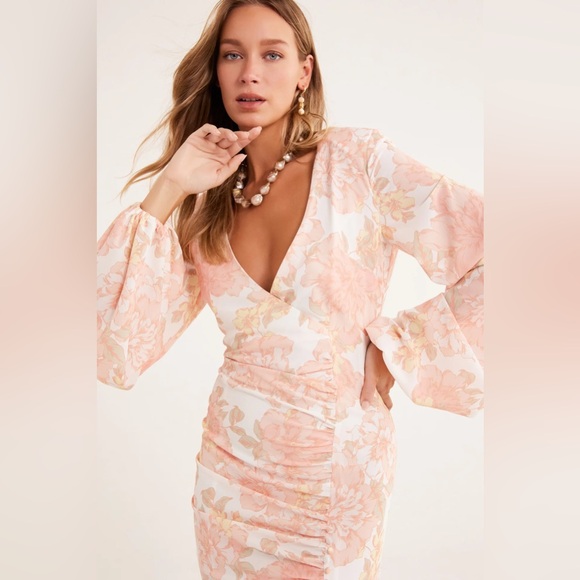 Rumer NWT Floral Isola Mini Wrap Balloon Puff Sleeve Dress Sz S Revolve $289 - Picture 3 of 9